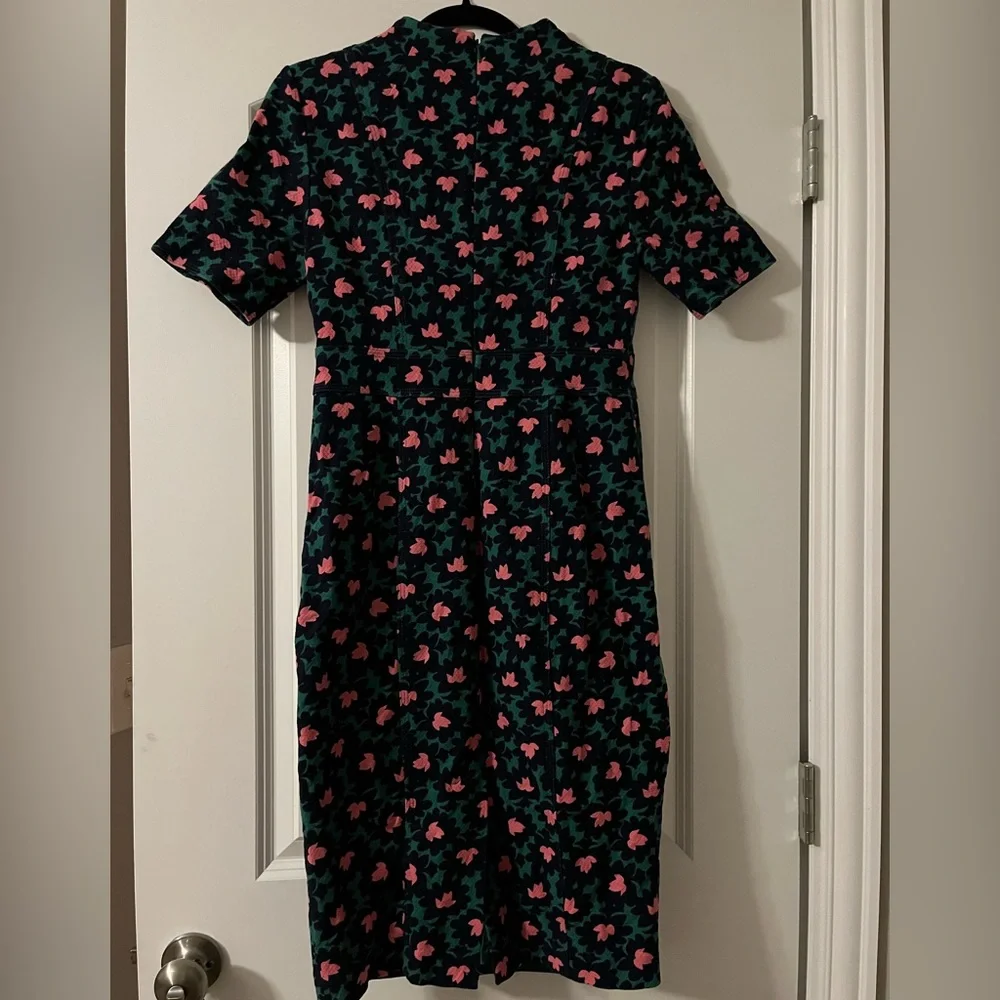 Boden Forest & Navy Floral Louise Textured Midi Sheath Dress US6R - Picture 8 of 12